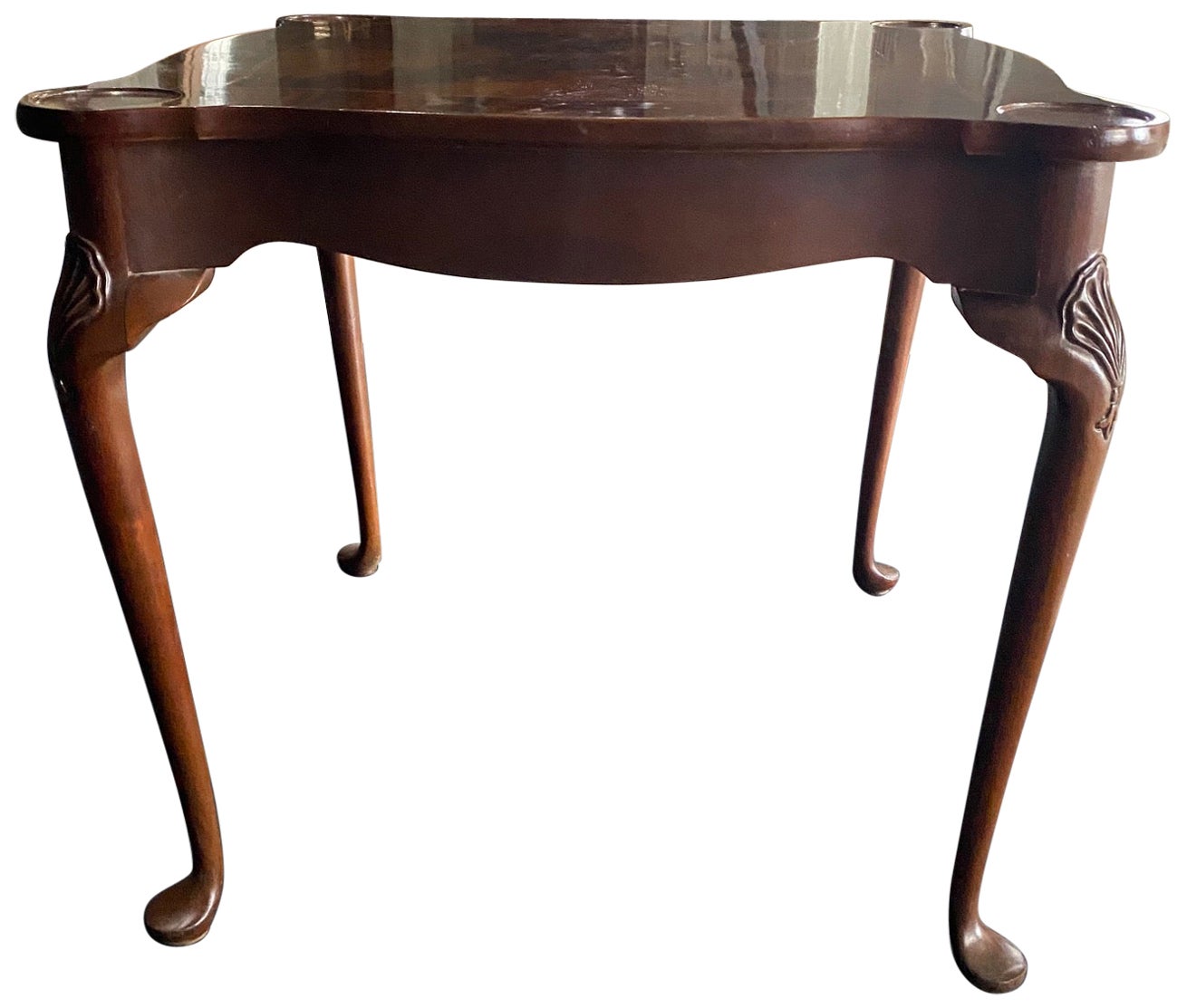 Vintage British Queen Anne Style Carved Mahogany Game Table For Sale