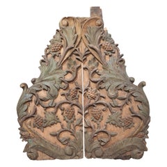Pair of Early 19th Century Carved and Polychrome Architectural Grapevine Panels