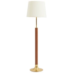 Brass and Brown Faux Leather Floor Lamp