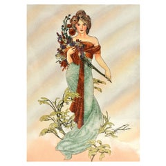 Art Nouveau Gemstone Painting of Spring Goddess
