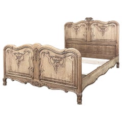 Antique French Louis XIV Queen Bed in Stripped Oak
