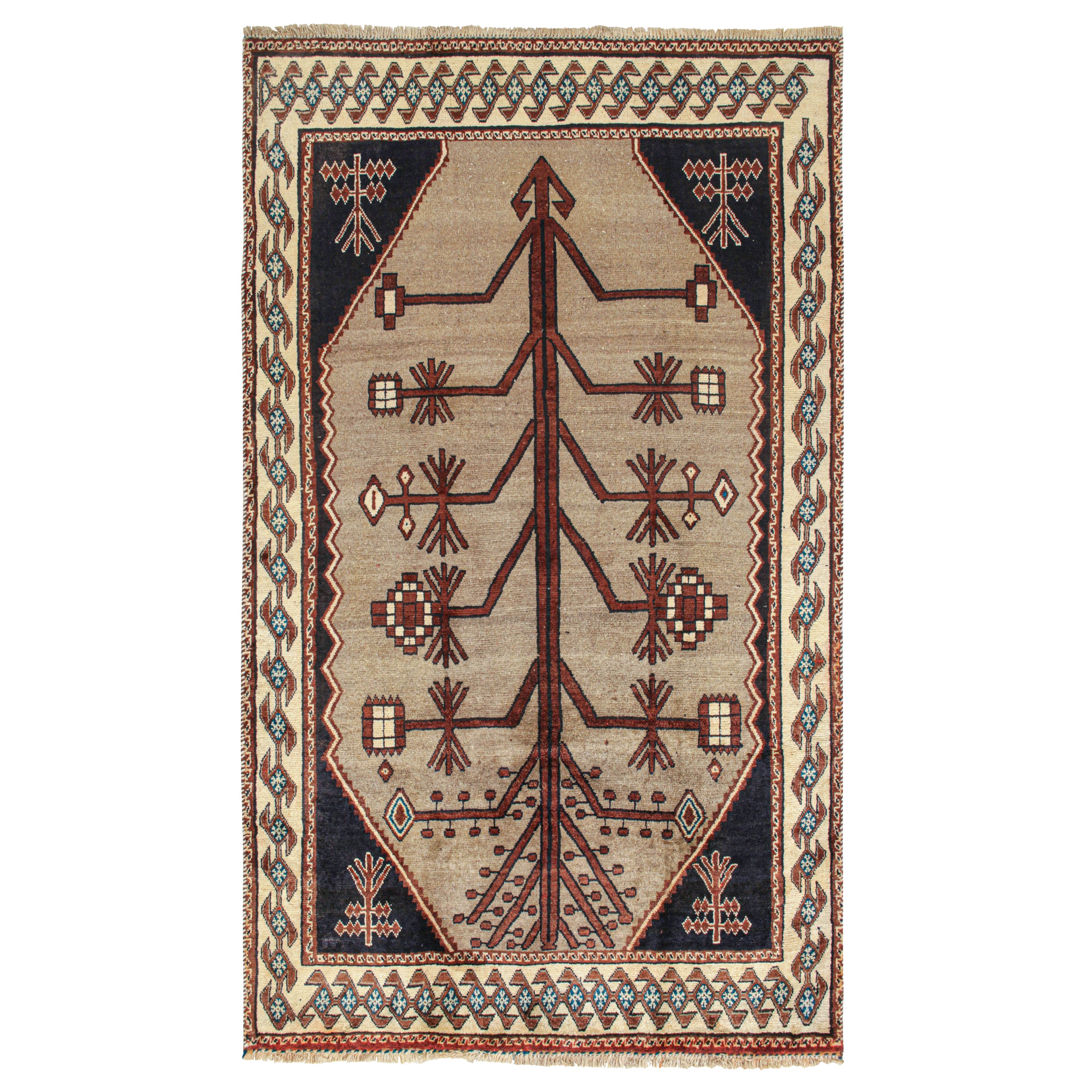 Vintage Persian Tribal rug in Beige with Brown Geometric Pattern