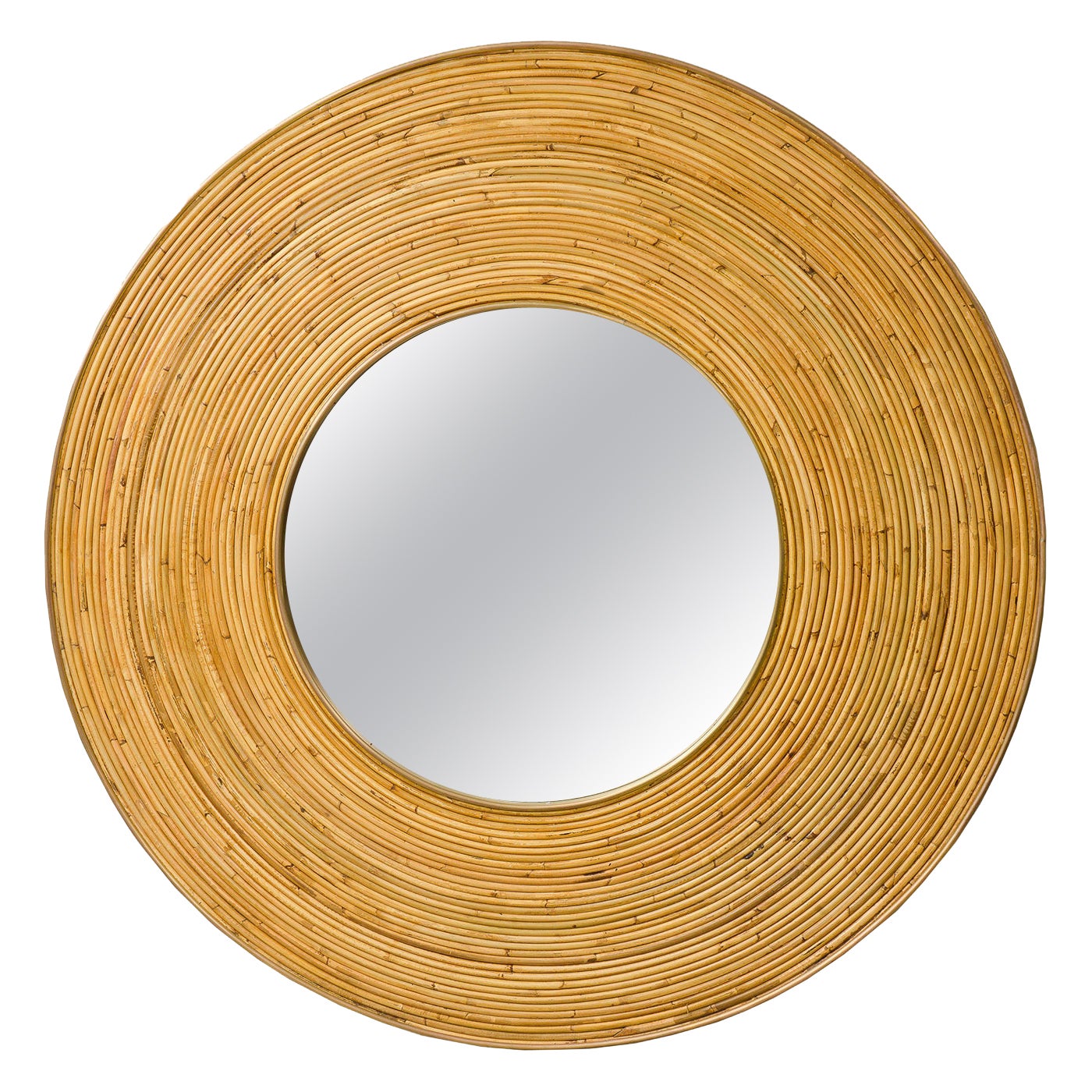 Miroir circulaire italien contemporain en rotin