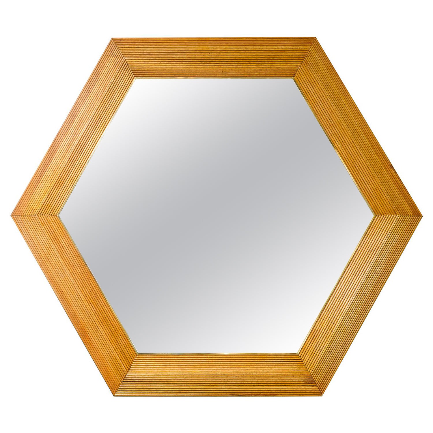 Contemporary Italian Hexagonal Rattan Mirror For Sale