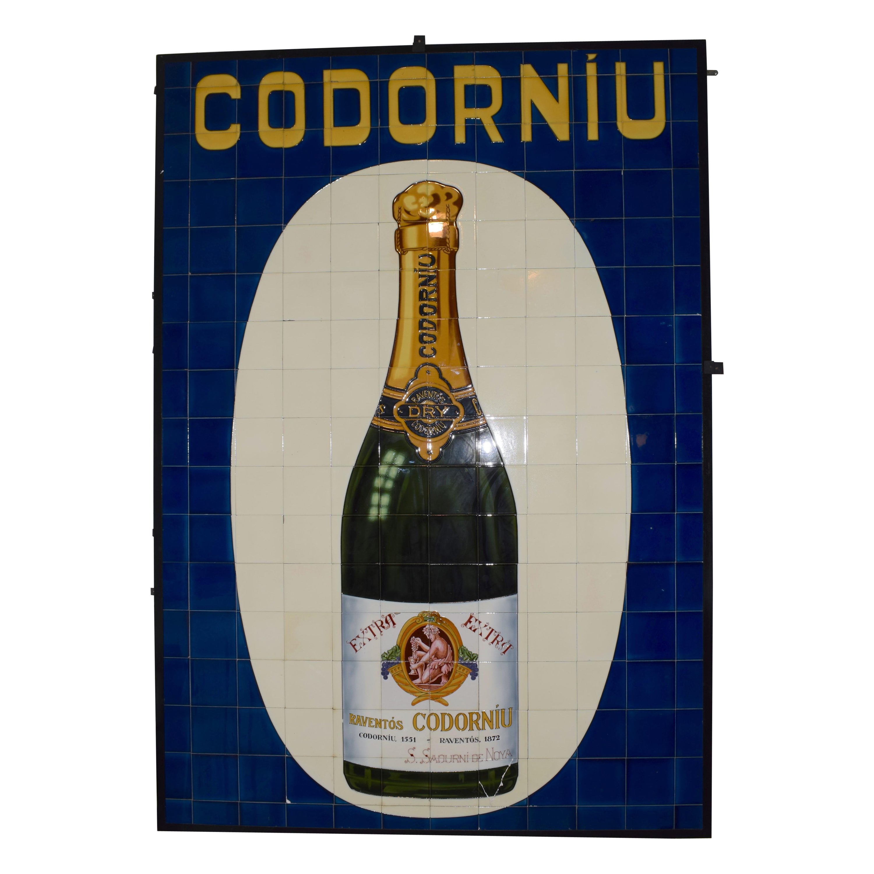 Antique Large Tiled Advertising Panel for Codorniu Cava, 1930s For Sale