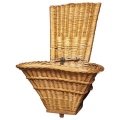 Antique Handwoven Wine Grape Harvesting Basket from Beaune France, circa 1890
