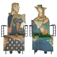 Paire de fauteuils sculpturaux en bois de Bentwood et acier de style Picasso des années 1970 