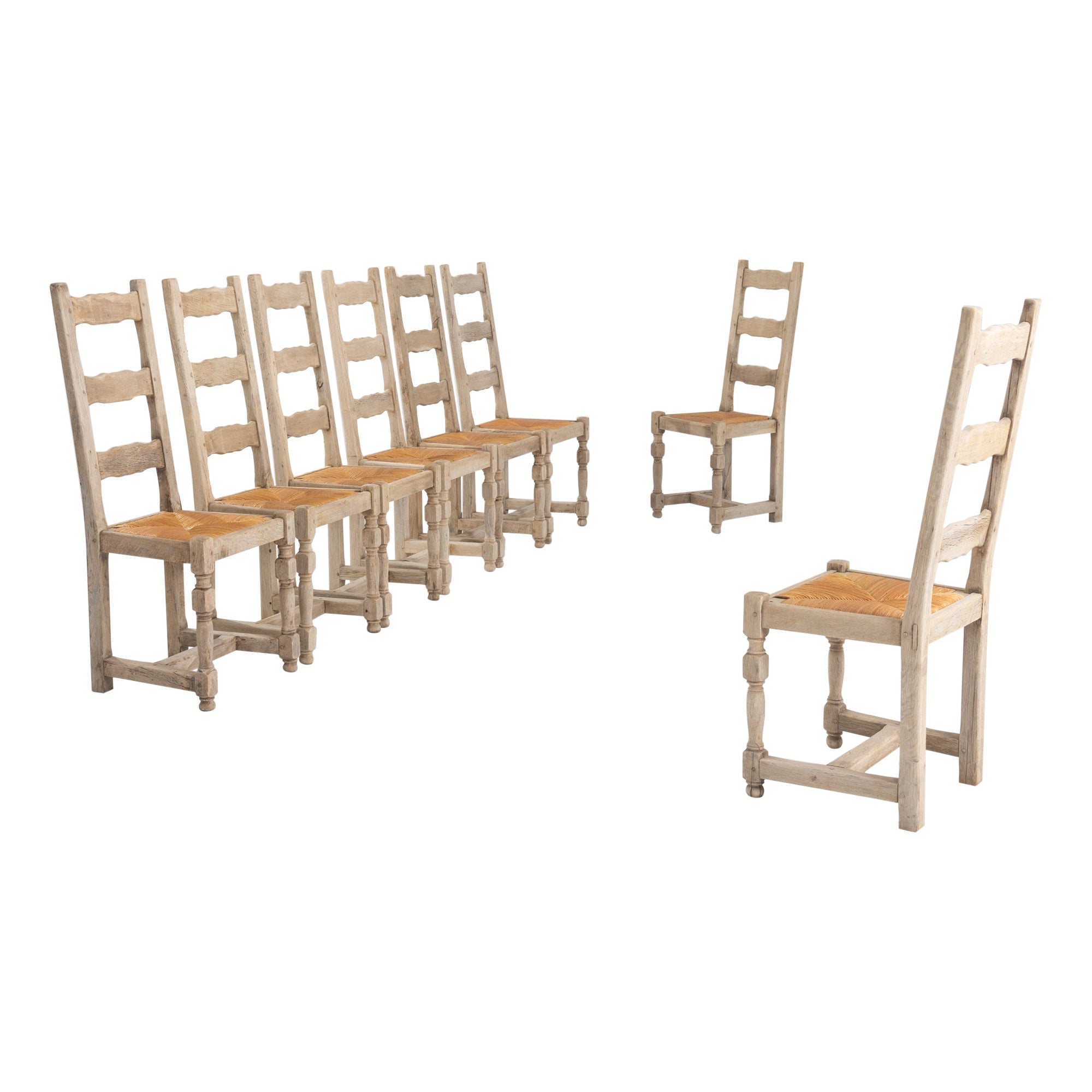 20th Century, Belgian Oak Dining Chairs, Set of Eight