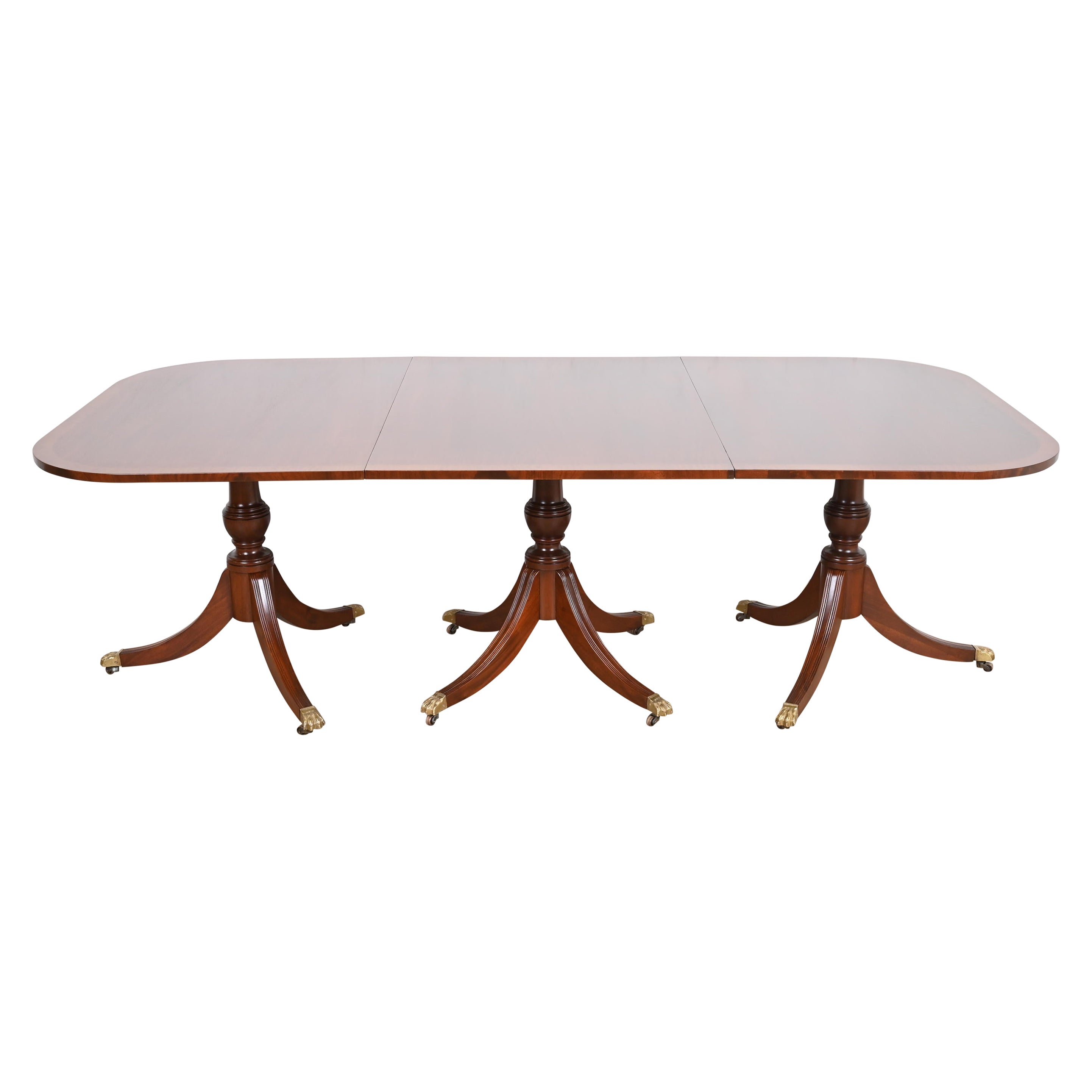 Georgian Mahogany Triple Pedestal Dining Table in the Manner of Baker Furniture For Sale