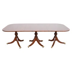 Retro Georgian Mahogany Triple Pedestal Dining Table in the Manner of Baker Furniture