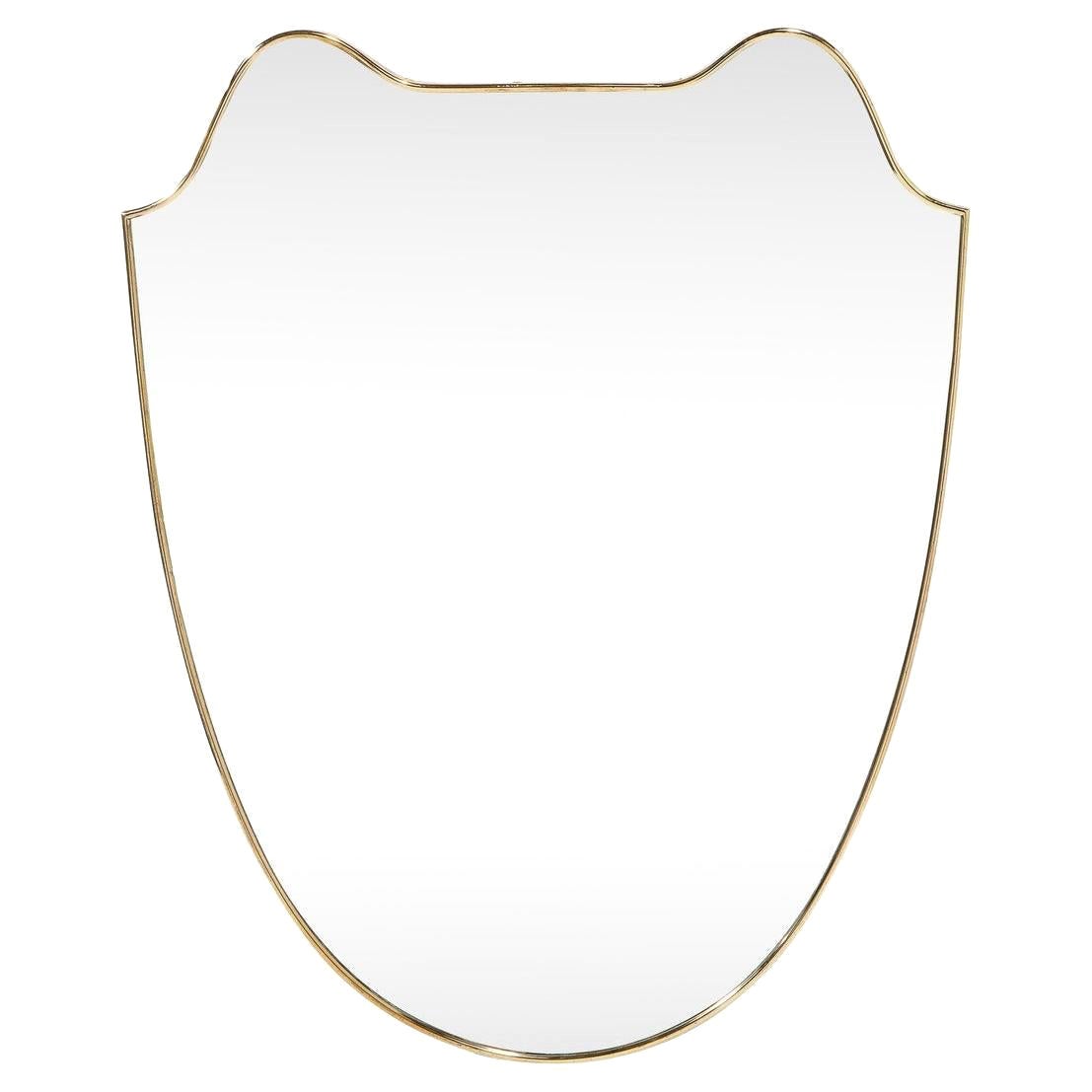 Italian Mid-Century Modern Curvilinear Shield Brass Framed Mirror