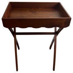 21st C. Folding Teak Tray/Butlers Table with Iron Handles and a Scalloped Edge