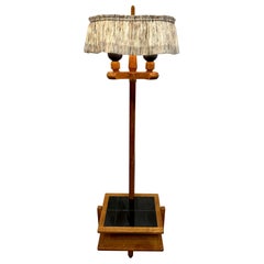 Used French Oak and Ceramic Guillerme et Chambron Floor Lamp