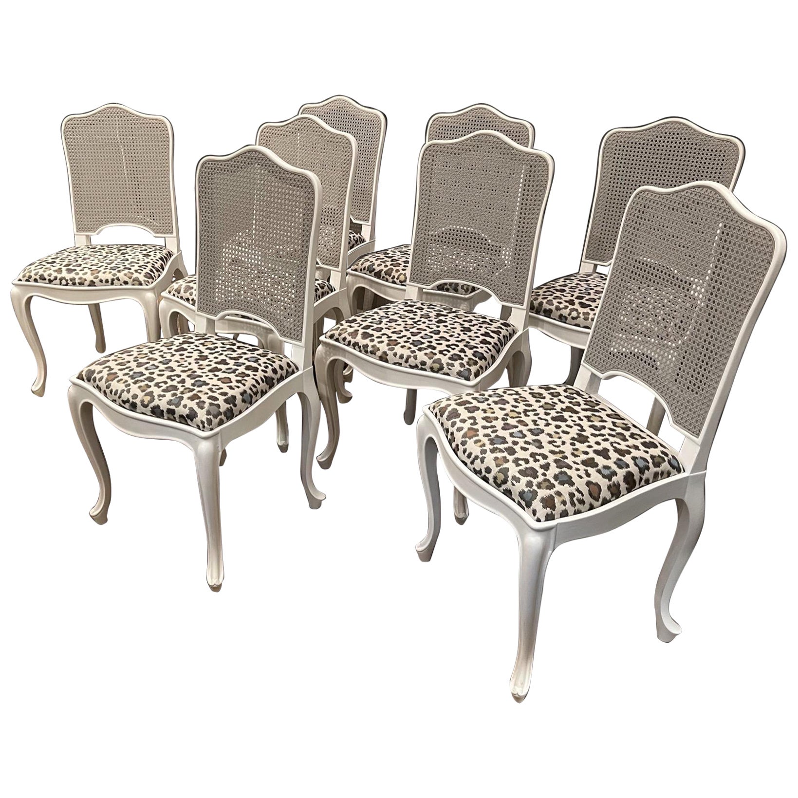 Eight Louis XV Style Cane Back Dining Chairs with Slip Seats For Sale