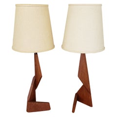 Pair of Zig Zag Sculptural Danish Teak Table Lamps
