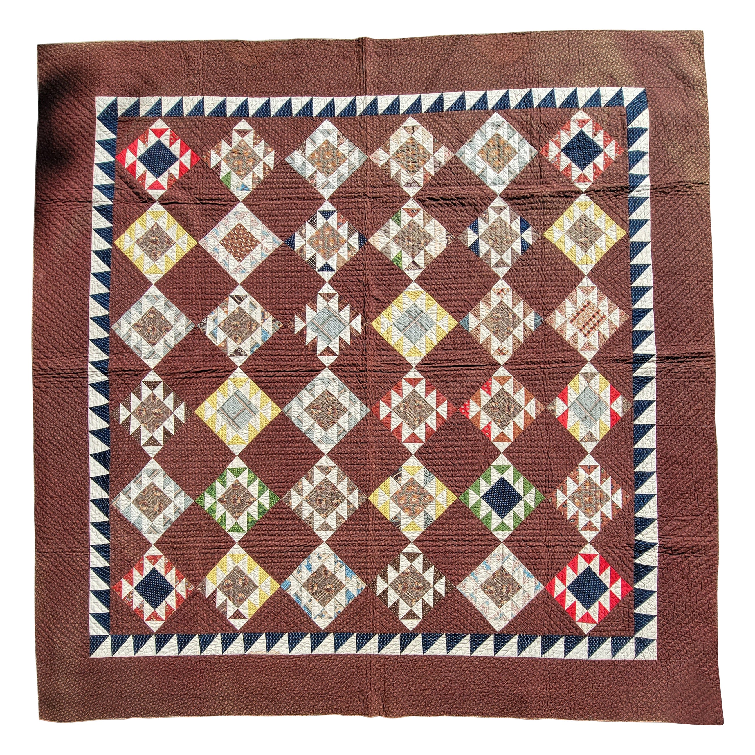 19th Century Early Browns Calico Shoe Fly Quilt For Sale
