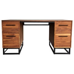 Modern Walnut and Steel Executive Desk