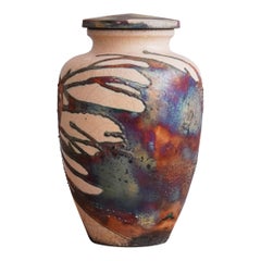 Omoide Urne 170 Cubic Inches, halber Kupfer matt, Keramik Raku Pottery