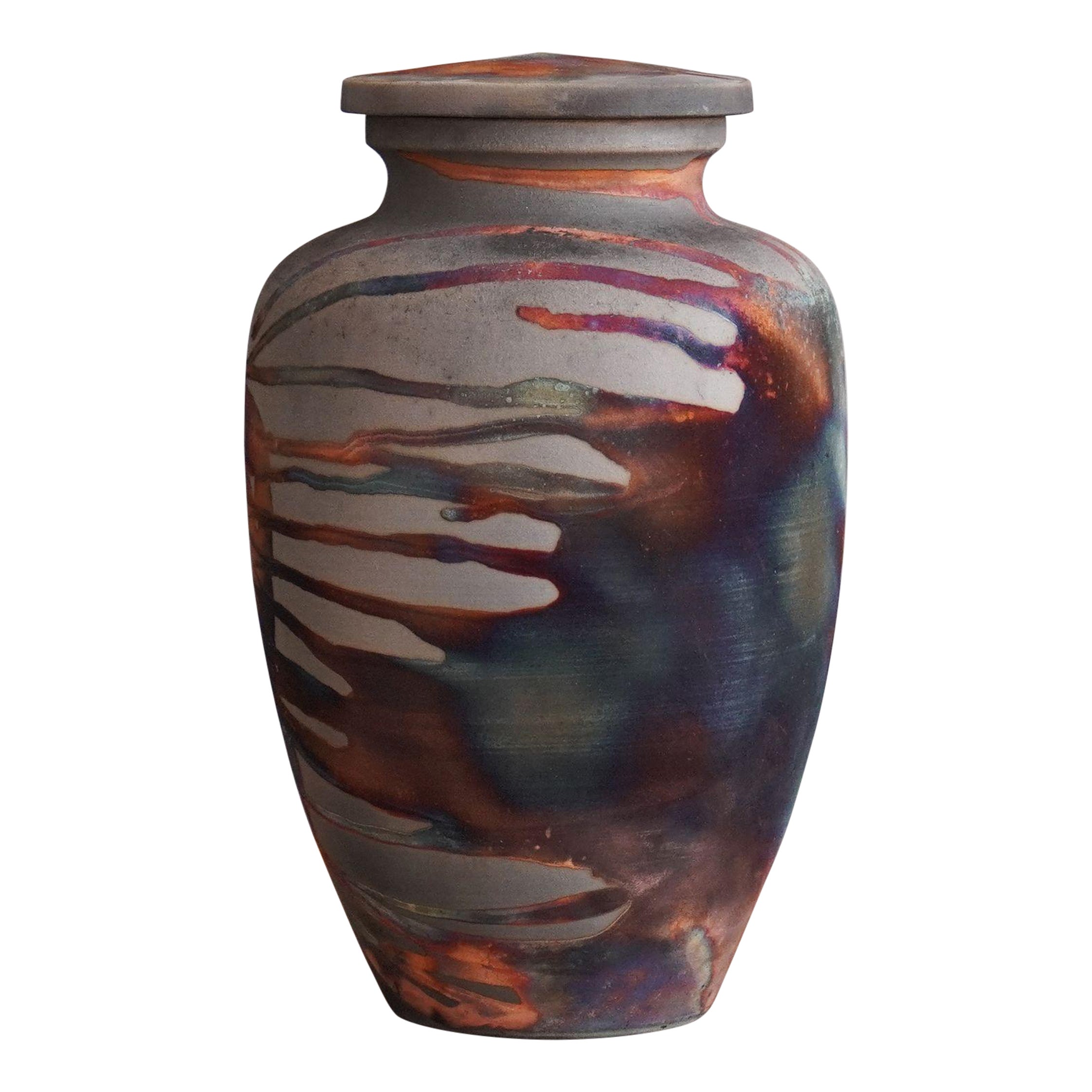 Pre-Order Omoide Urn 170 Cubic Inches, Carbon Copper, Ceramic Raku Pottery For Sale