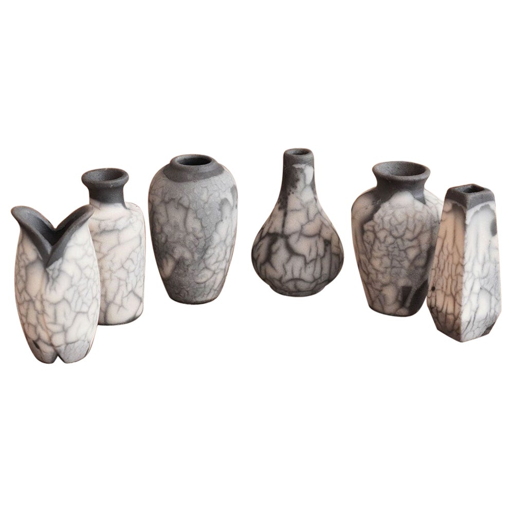 Hana Mini Set Vase Raku Ceramic, Smoked Raku , Handmade Home Decor Gift For Sale