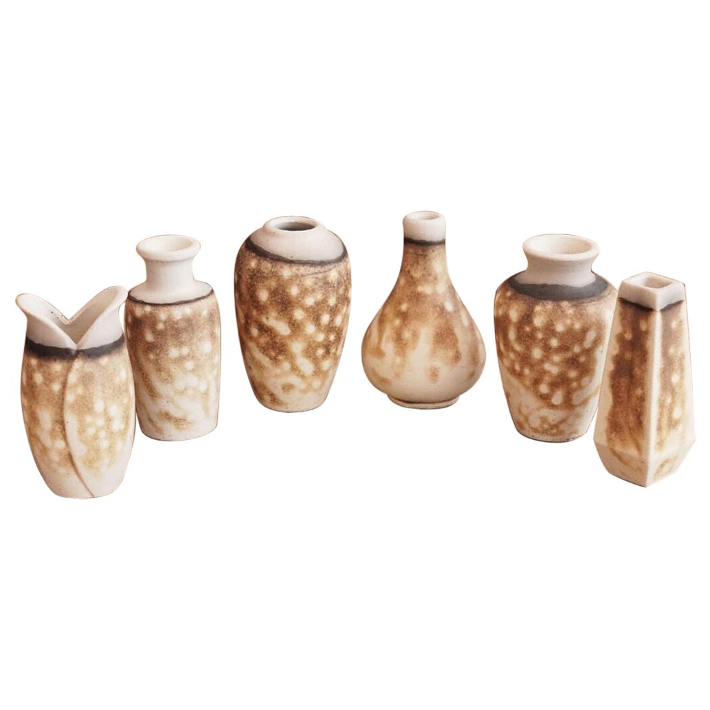 Hana Mini Set Vase Raku Ceramic, Obvara, Handmade Home Decor Gift For Sale