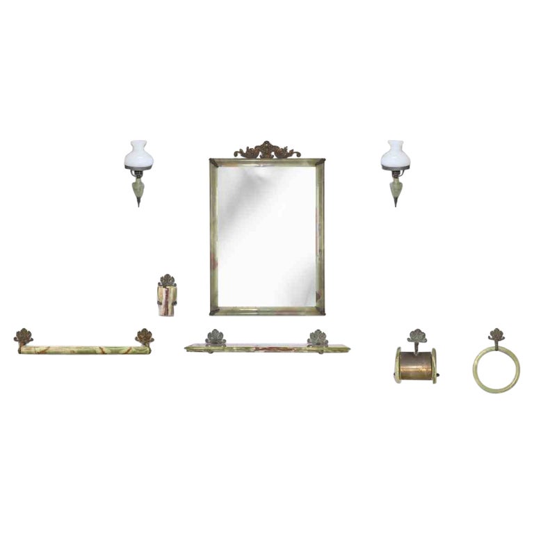Vintage Bathroom Set in Green Marble, Italy Early 20th Century For Sale