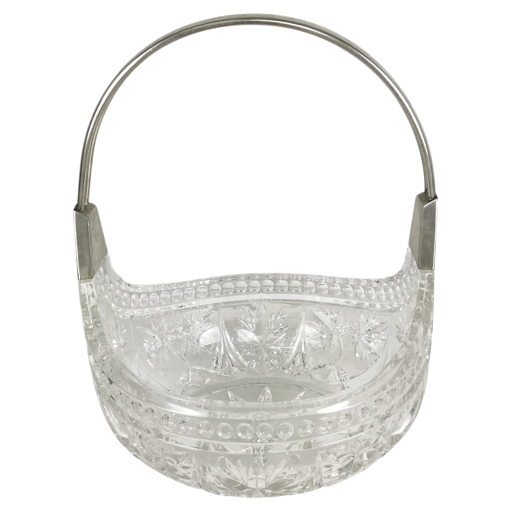 Midcentury Centerpiece Crystal Glass Silver Plated Italian Design, 1960s