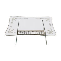 Table basse italienne en verre et laiton, style Fontana Arte, années 1950, Mid-Century Modern