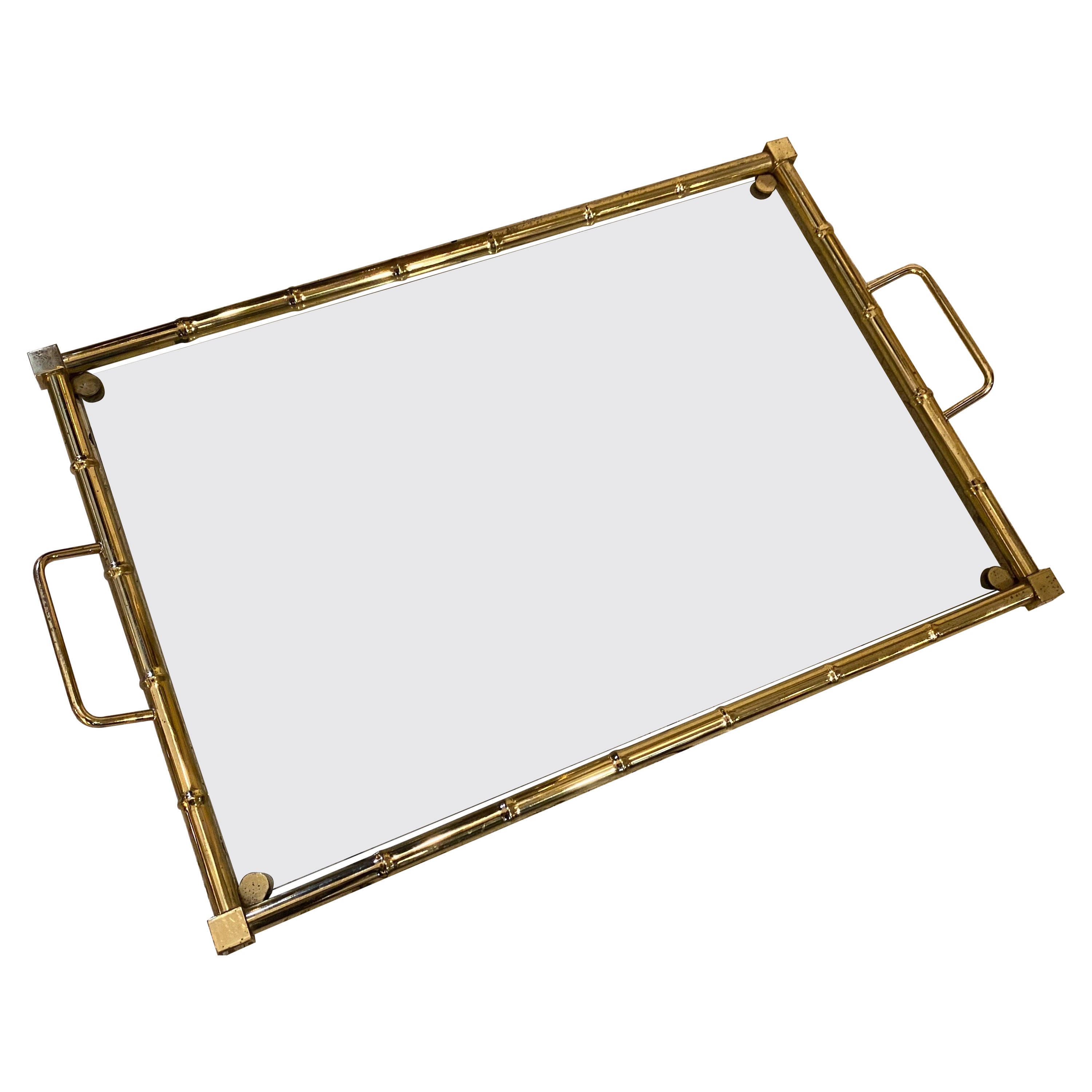 1970s Mid-Century Modern Brass and Glass Rectangular Italian Serving Tray For Sale