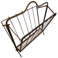 1950s Mid-Century Modern Black Painted Iron and Brass Italian Magazine Rack