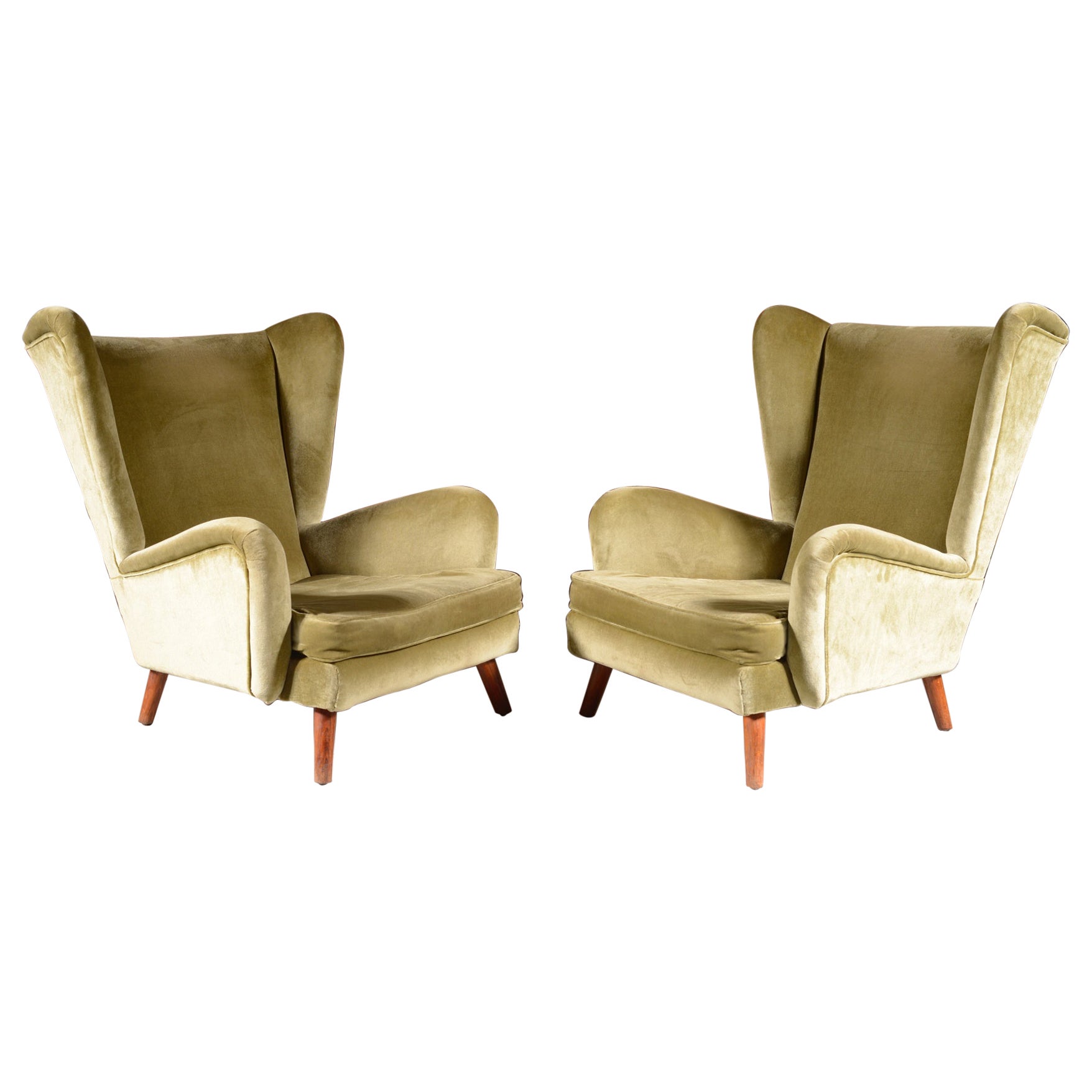 Pair of Mid Century Howard Keith 'Fanfare' Wingback Armchairs