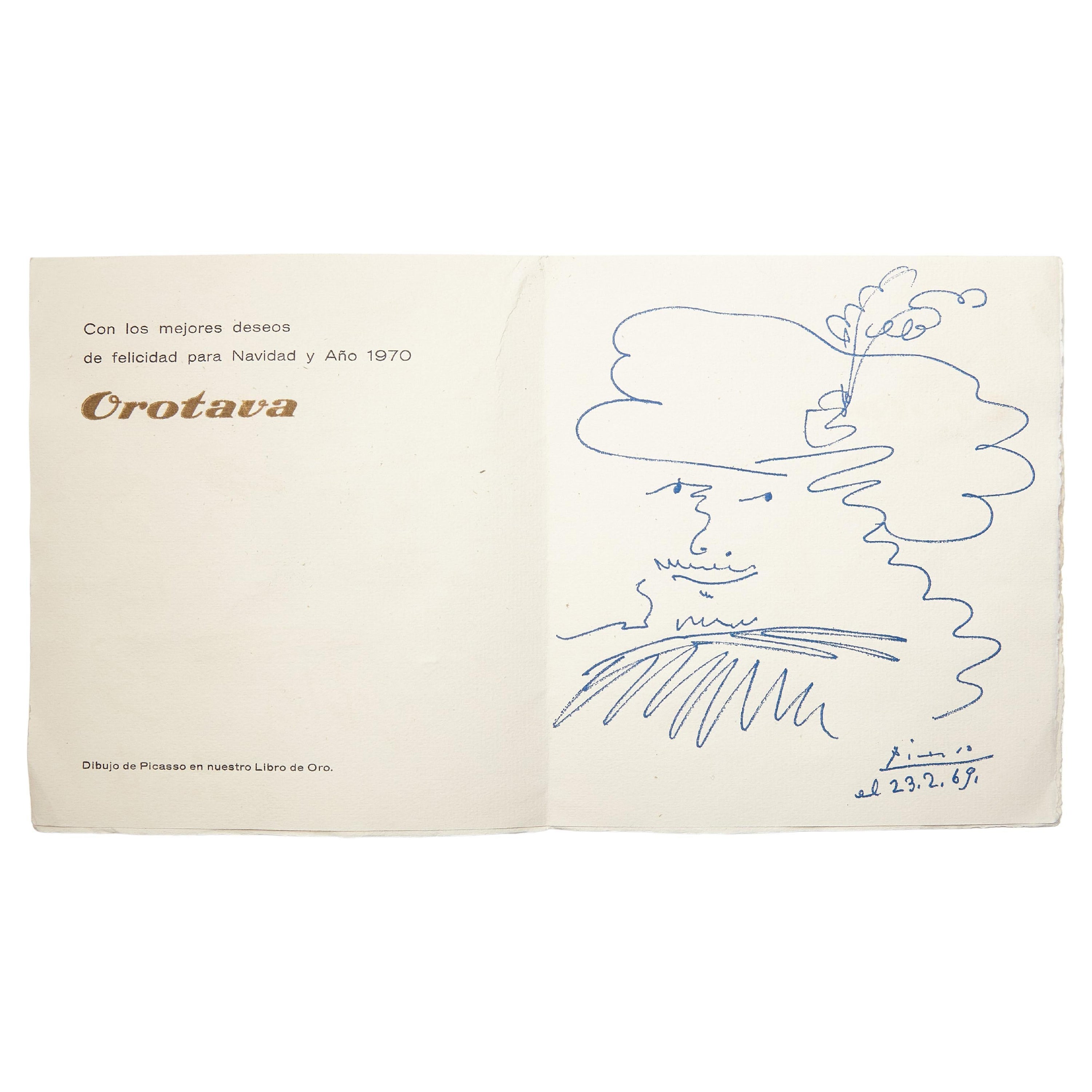 Picasso Draw for Orotava Restaurant Christmas Greeting, circa 1970 For Sale