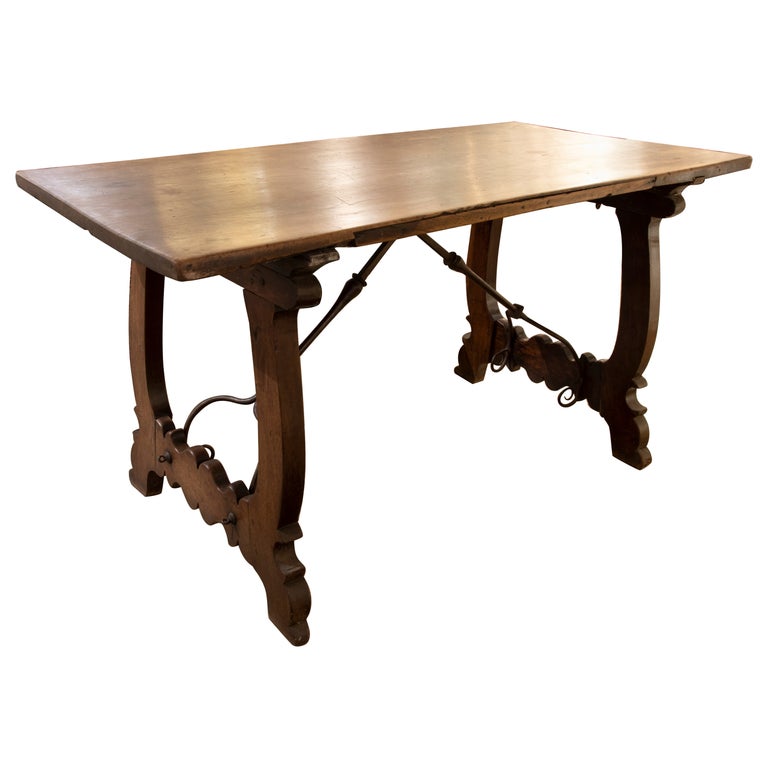 18th Century Spanish Table in Walnut with Lyre Legs Joined with ...