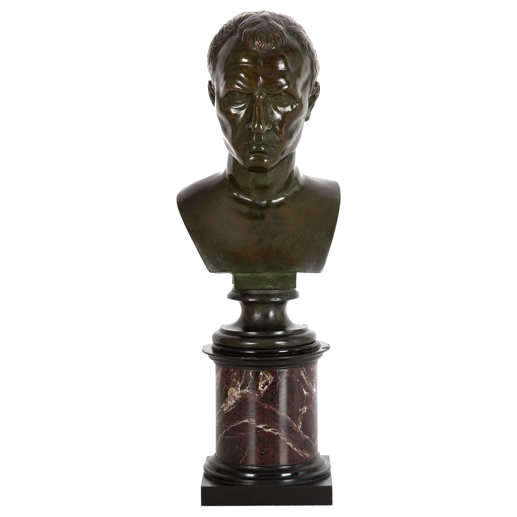 Italian Grand Tour Antique Bronze Sculpture, Bust of Julius Caesar For Sale