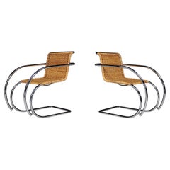  Mies Van Der Rohe MR20 Chrome & Wicker Lounge Chairs, 1970s 