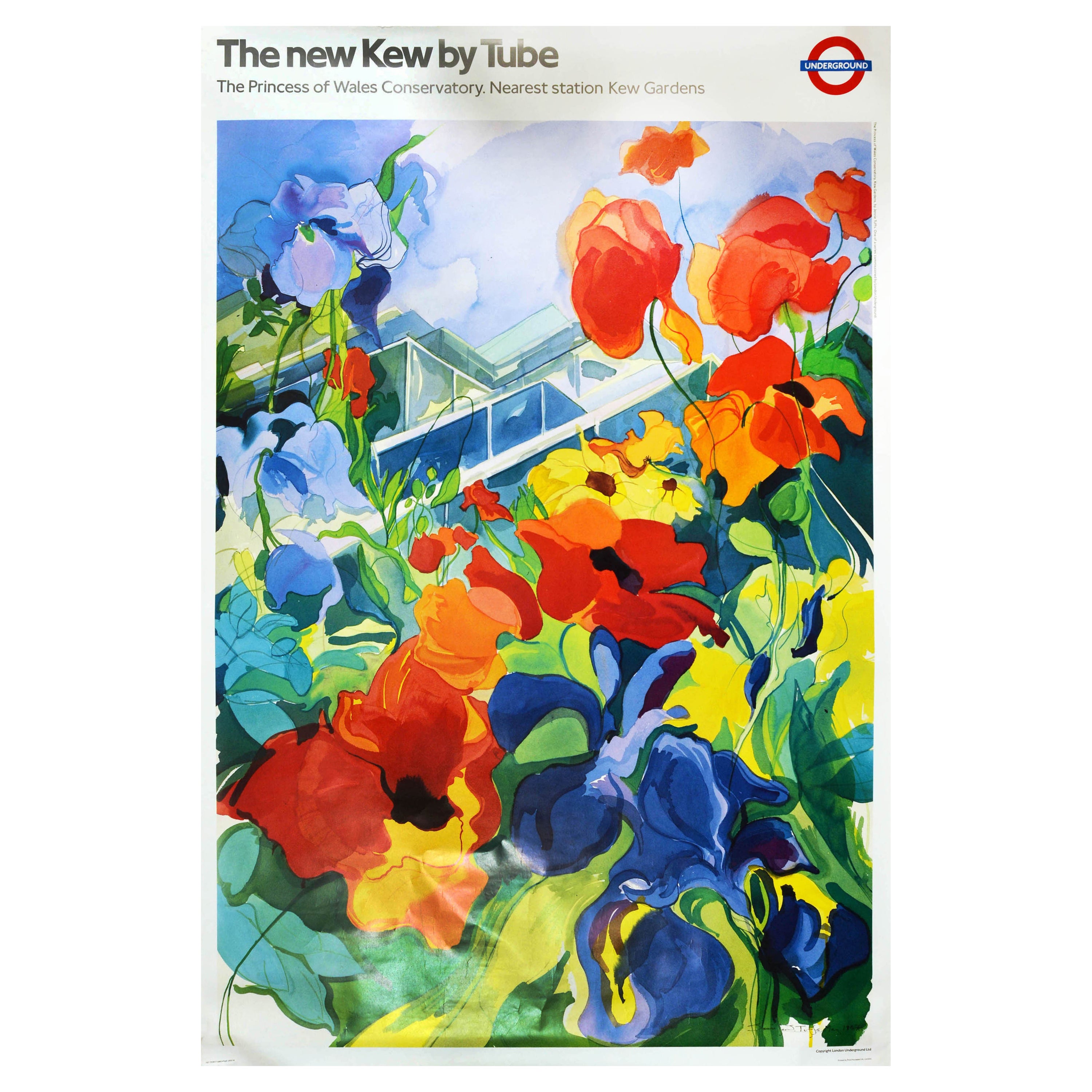Original Vintage Travel Poster London Underground New Kew By Tube Iris Flower For Sale