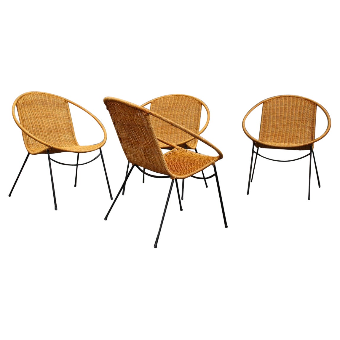 Set Campo & Graffi Garden Armchairs in Metal and Wicker Italy Design, 1950s For Sale