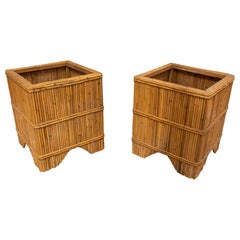 Vintage Spanish Pair of Square Bamboo Flowerpots 