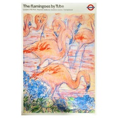Original Retro London Underground Poster Flamingoes By Tube Golders Hill Park 