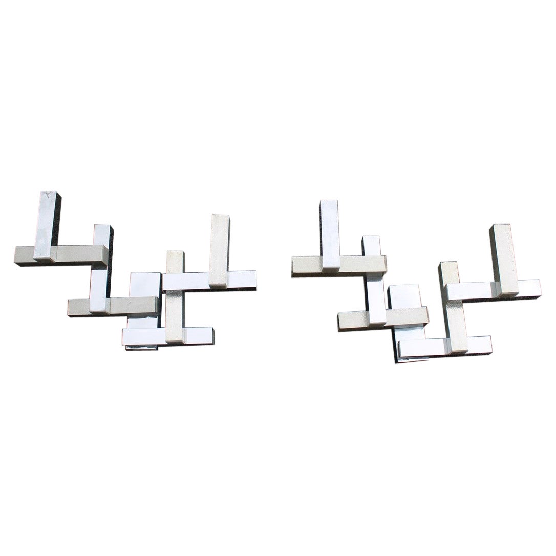 Pair of Sciolari Modernist Chromed Metal Wall Lamps 1970s Minimalist Design For Sale