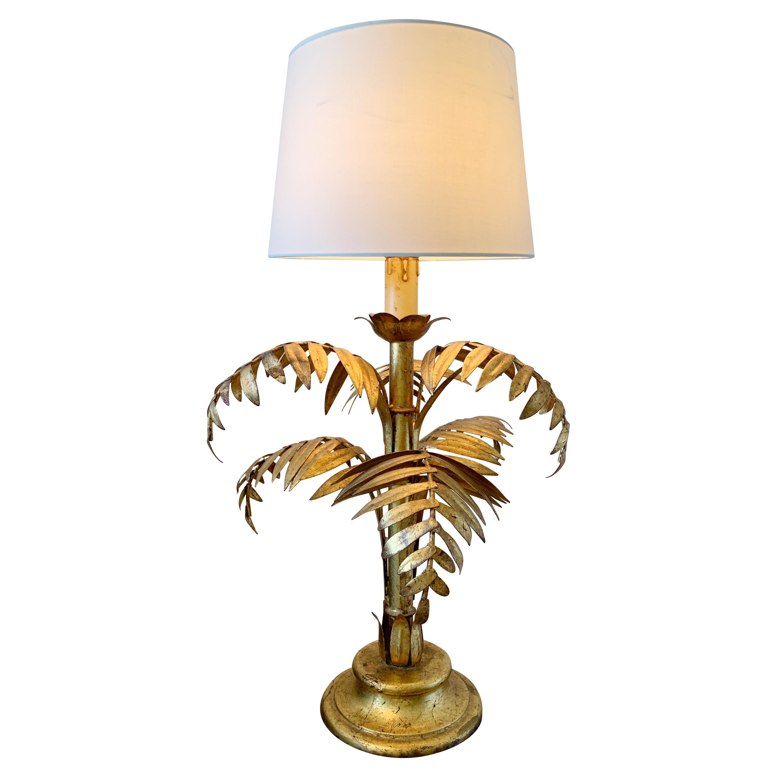 Italian Gold Faux Bamboo Palm Table Lamp 1950s For Sale
