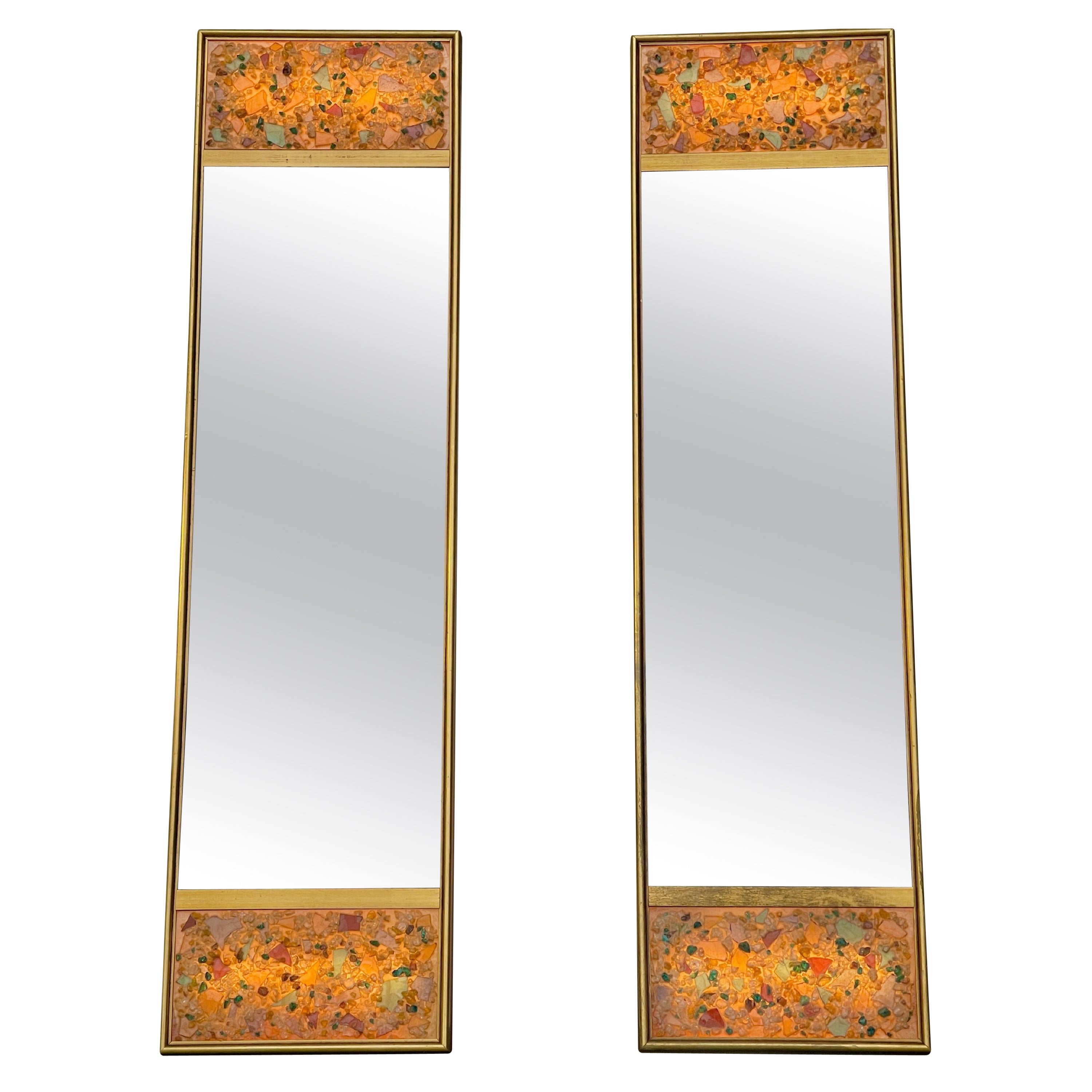 Pair of Illuminated Gilt Mirrors with Crushed Chunk Resin Cullet For Sale