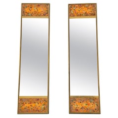Paire de miroirs dorés enluminés avec bouchon en résine concassée