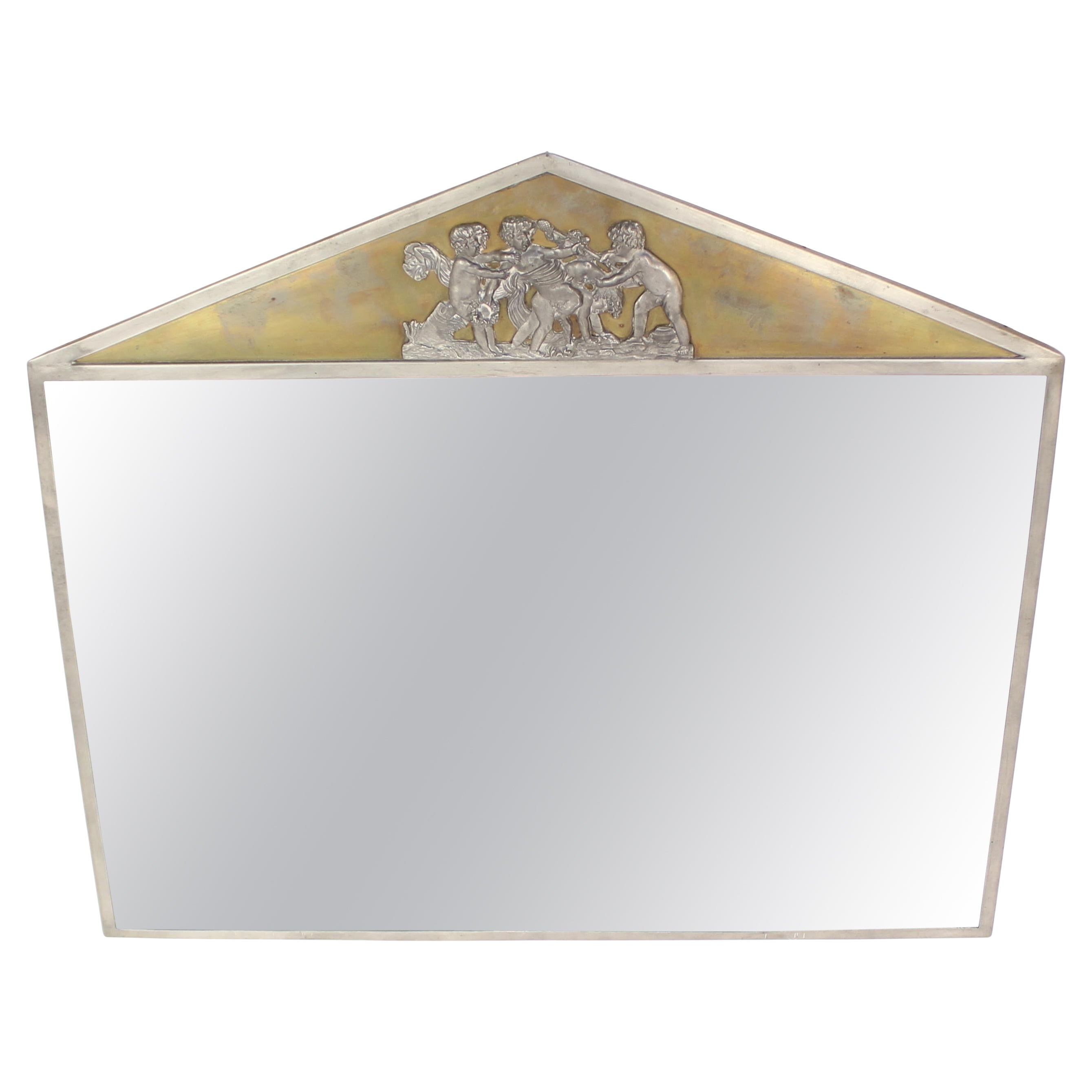 Unique Swedish Grace Pewter and Brass Mirror by C.G. Råström, 1928 For Sale