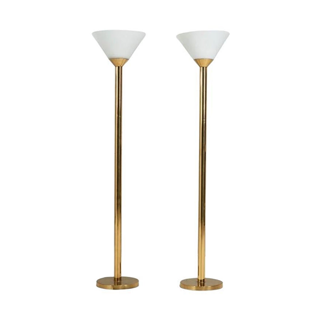 Italian Mid-Century Brass and Glass Torchiere Floor Lamps, 1960