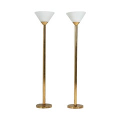 Lampadaires torchères italiennes en laiton et verre du milieu du siècle dernier, 1960