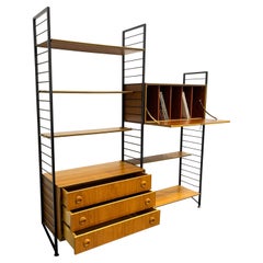 2 Bay Staples Ladderax Mid Century Teak Shelving System with Record Cabinet