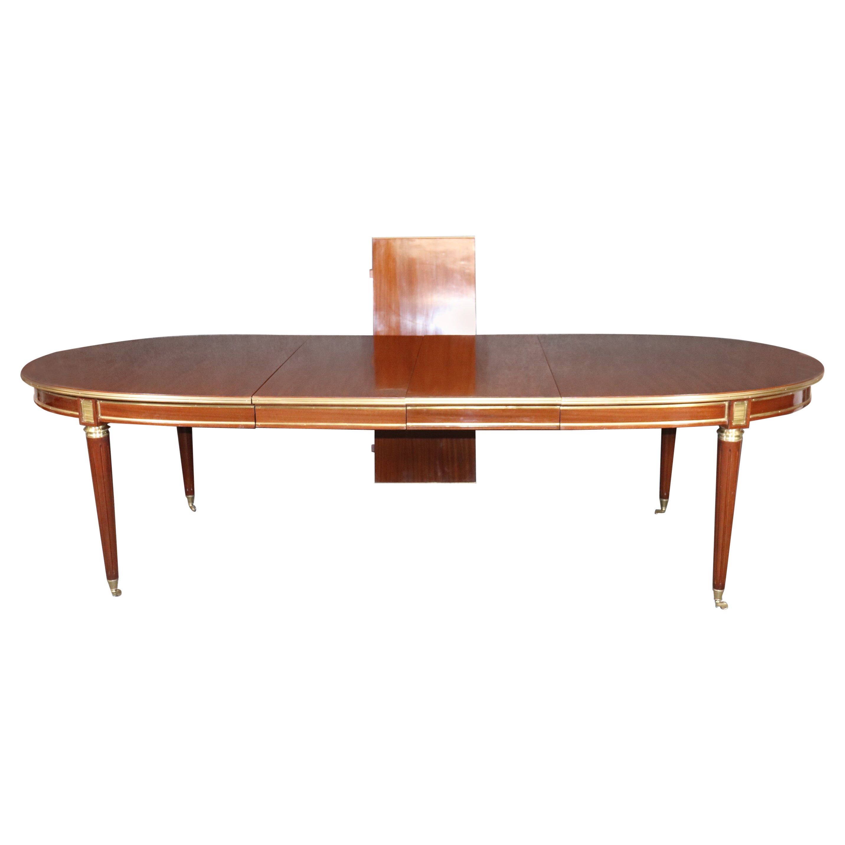Superb Brass Trimmed Maison Jansen Style Mahogany Dining Table with 3 Leaves