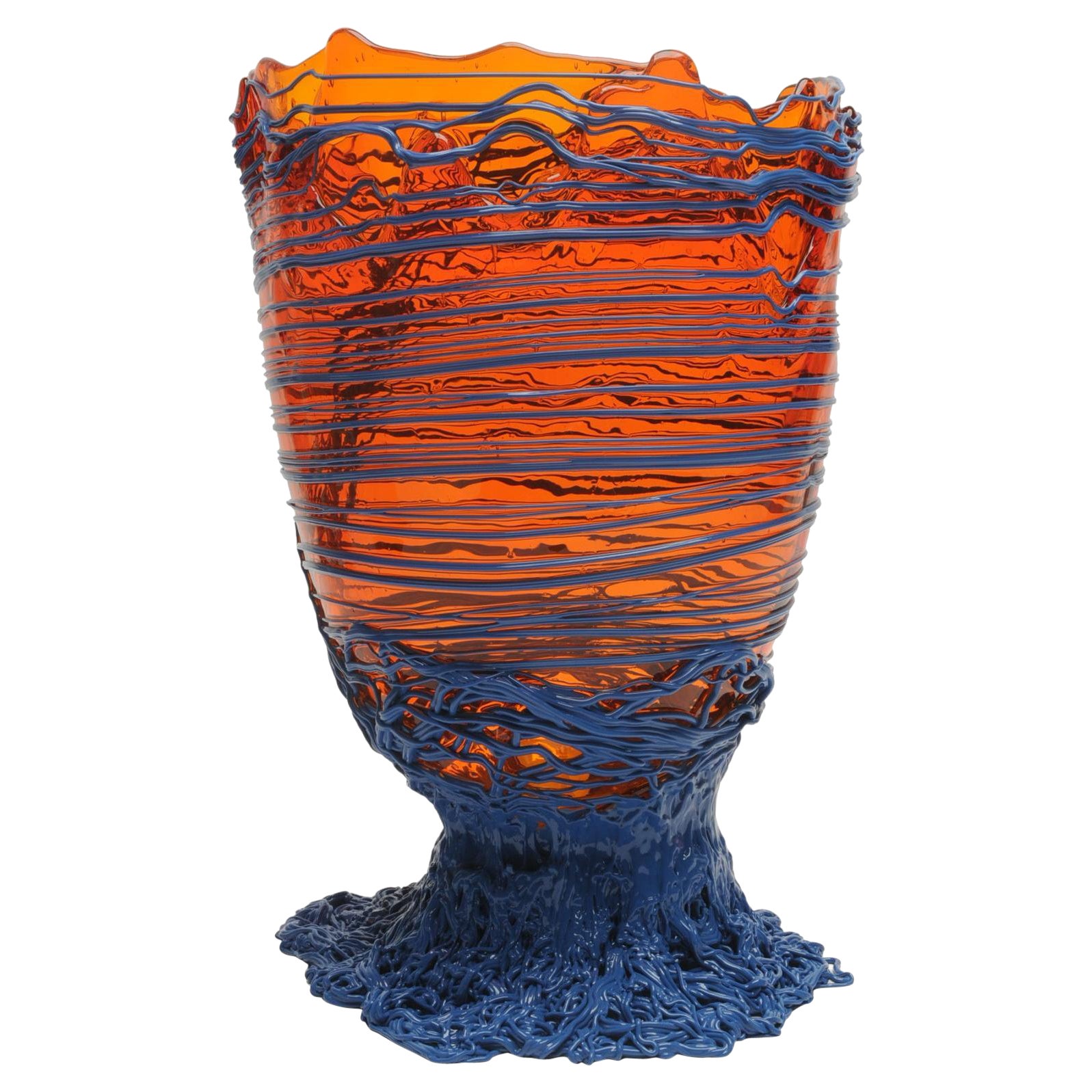 Contemporary Gaetano Pesce Spaghetti M Vase Soft Resin Orange Dark Lavender For Sale