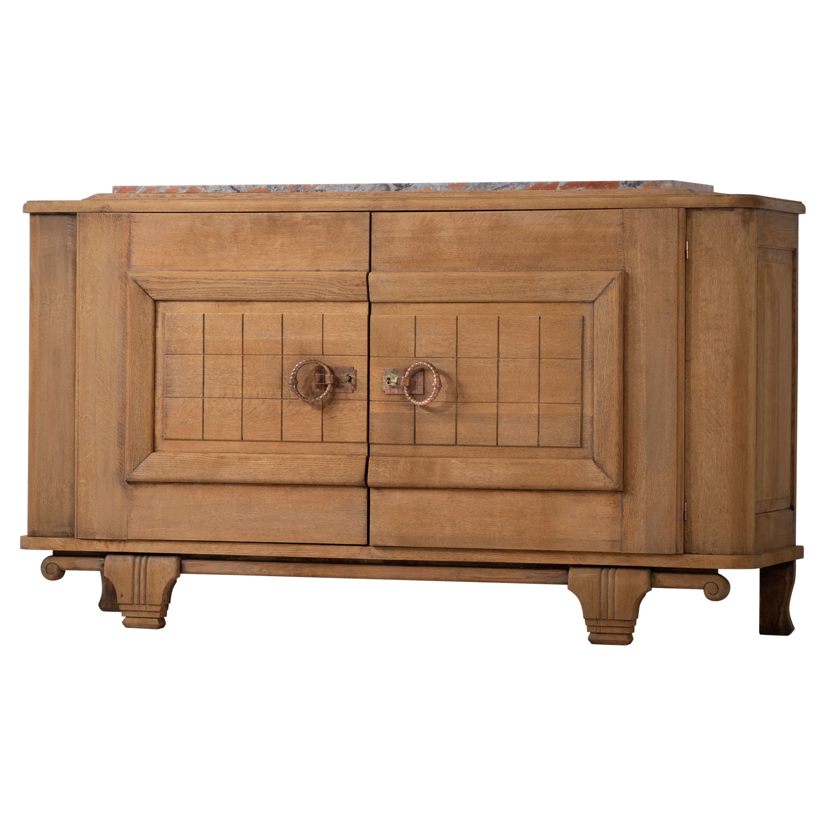 French Raw Oak Art Deco Sideboard, France, 1930s For Sale